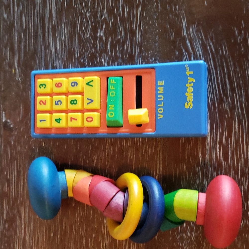 COPY - Vintage! 2 Baby Toys:  Wooden Rattle/teether & TV remote